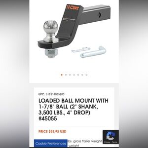 Black Loaded Ball Mount with 1-7/8" Ball